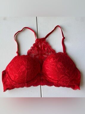 Victoria Secret Pink Date Racerback Bra 36C Red Lace Front Closure Underwire